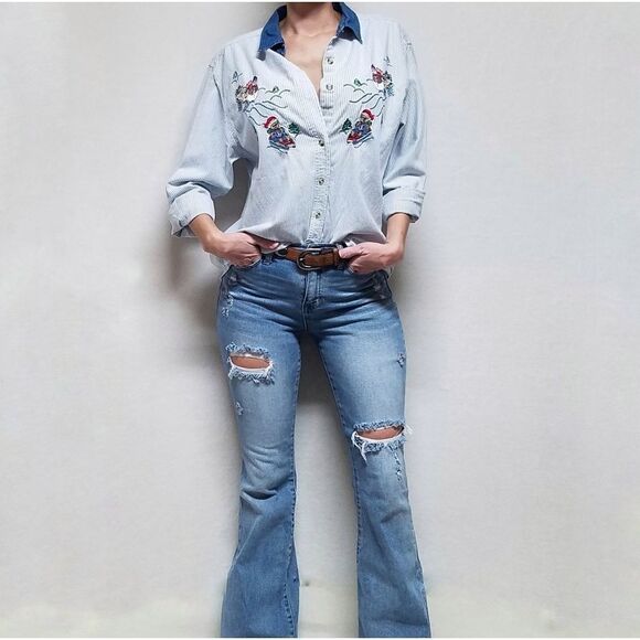 VINTAGE 1980s Cabin Creek Christmas Striped Sledding Snowman Teddy Bear Blouse - Picture 2 of 5